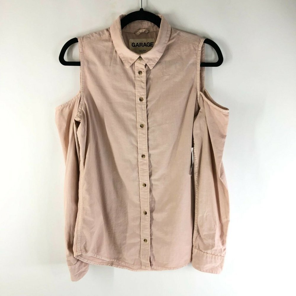 Garage Womens Top Button Down Cold Shoulder Long Sleeve Blush Pink XS